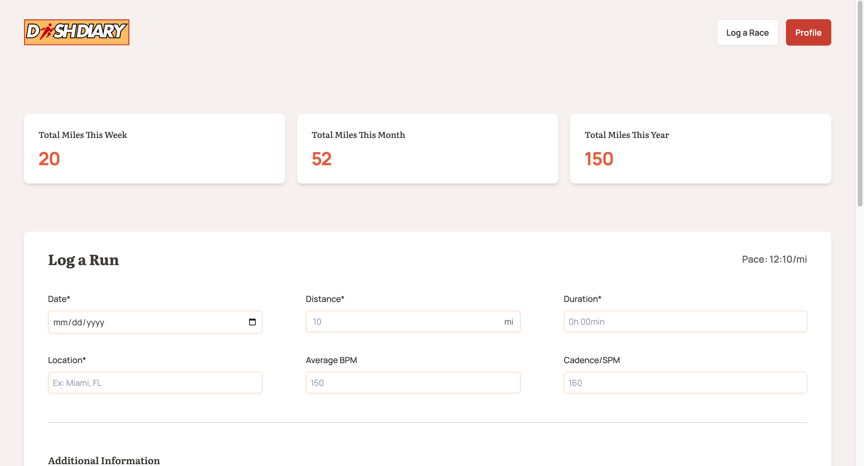 Screenshot of DashDiary