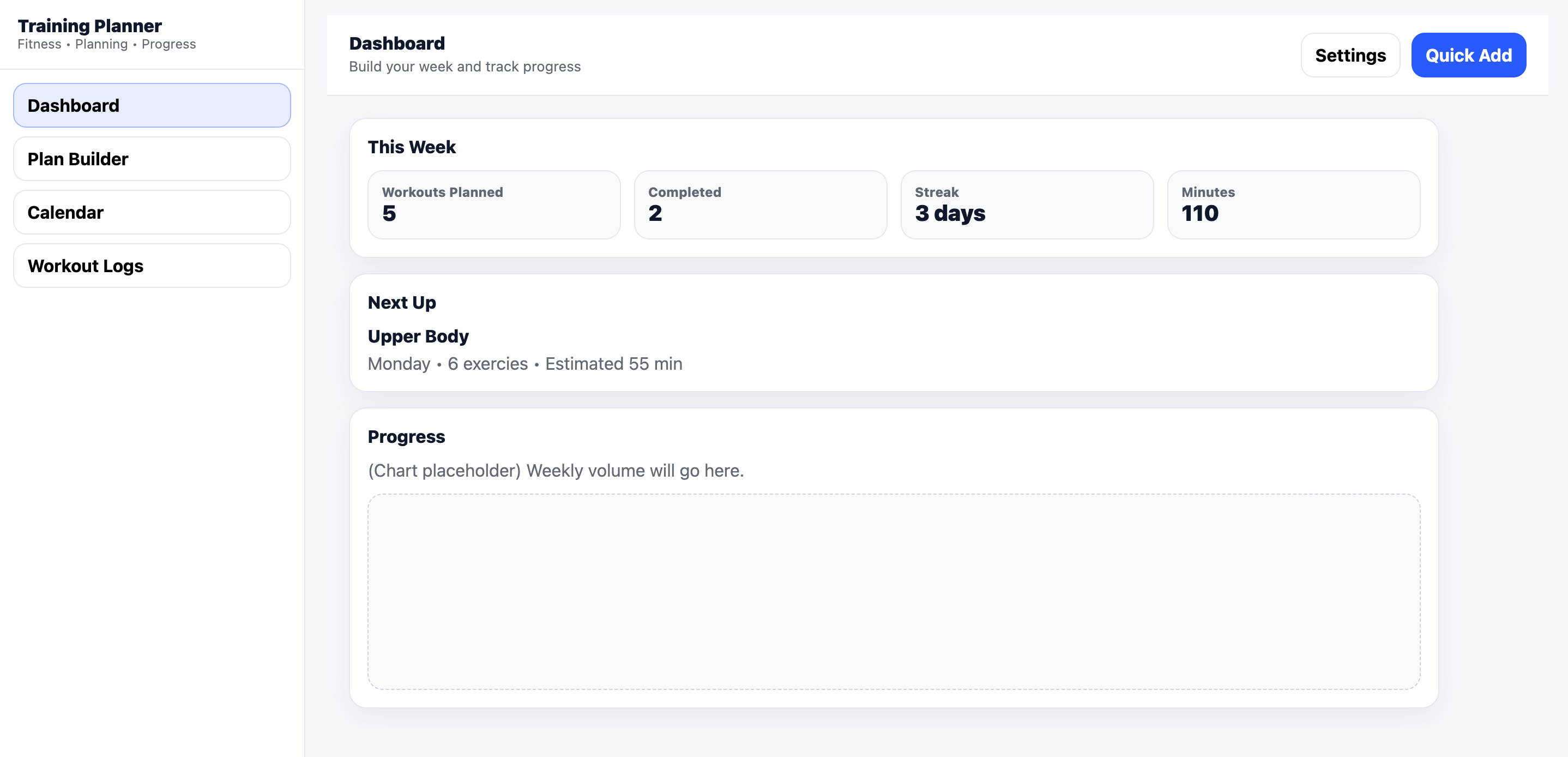 Screenshot of Fitness Planner